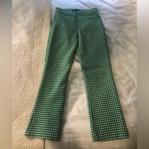 Zara Green Gingham Flare Pants Size Small